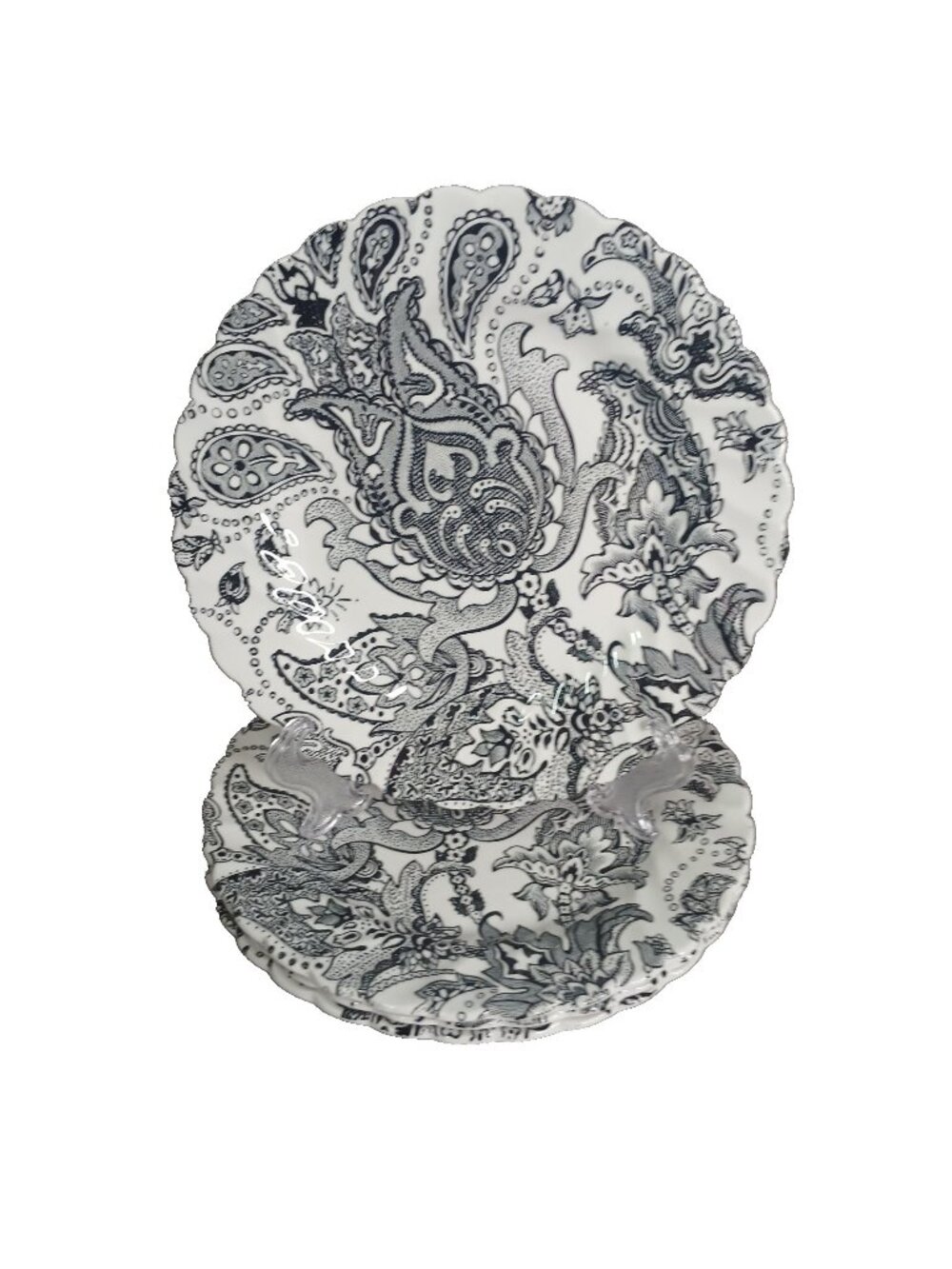 4 Johnson Brothers Paisley Black and White Bread and Butter Plates Vintage #1